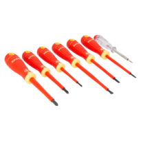 BahcoFit VDE Insulated Slotted and Phillips Screwdriver Set with Multi-Component Handle and 150 V-250 V Voltage Tester - 7 Pcs