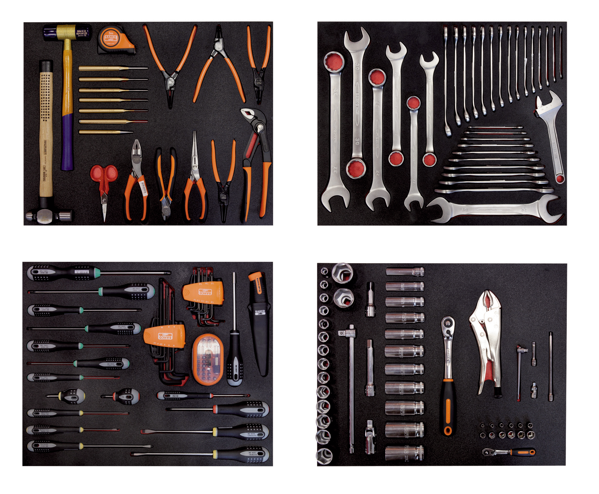 Composición en 4 foams de herramientas para automoción (168 piezas) | BAHCO | España