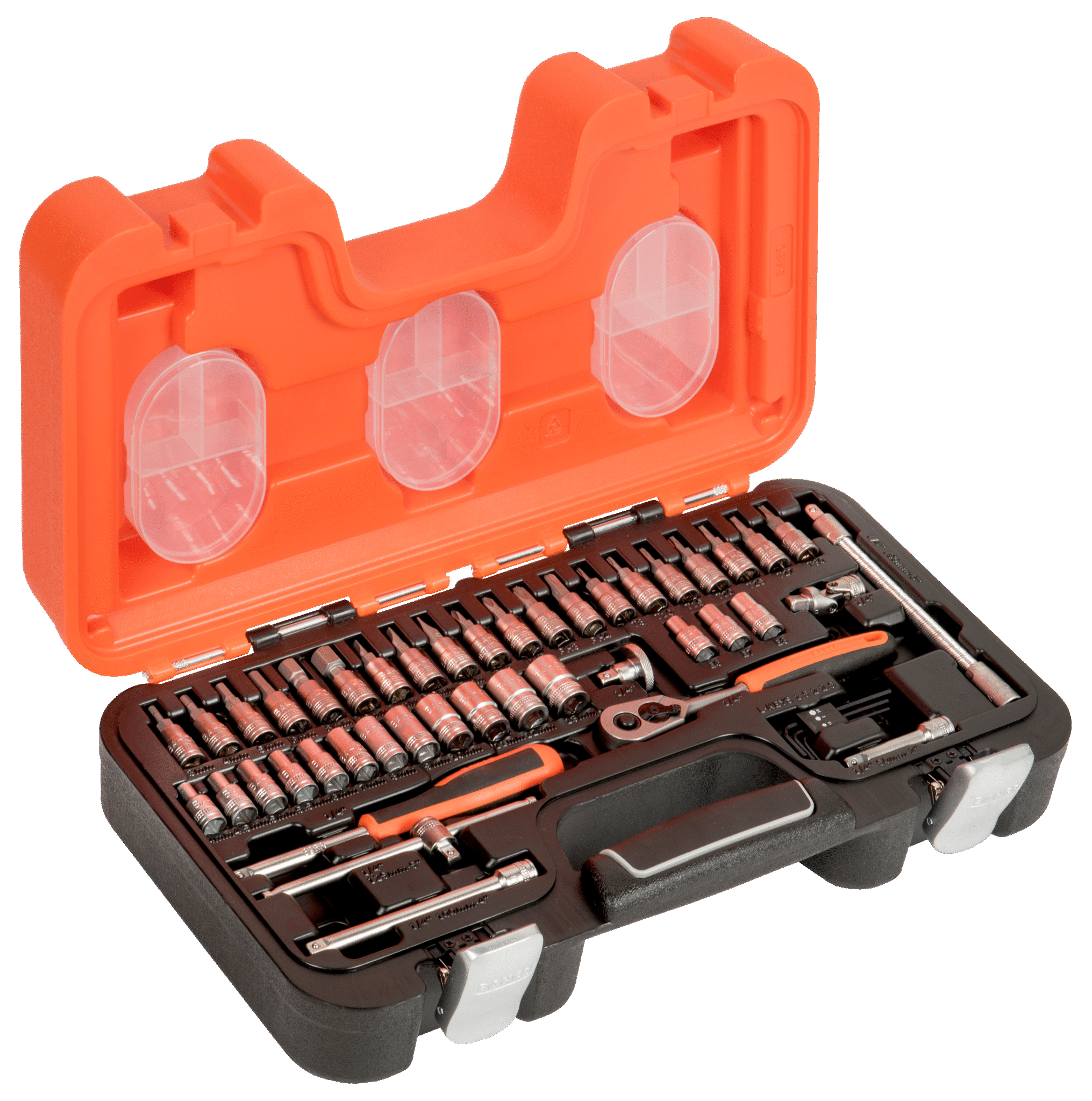 S460, Bahco 46-Piece Metric 1/4 in Standard Socket/Allen Key/Bit Set with  Ratchet, 6 point; e-Torx; Hex Bit; Phillips Bit;